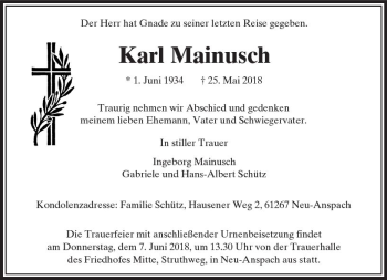 Traueranzeige von Karl Mainusch von  Usinger Anzeiger