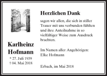 Traueranzeige von Karlheinz Hofmann von  Camberger Anzeiger
