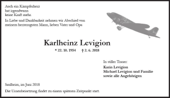 Traueranzeige von Karlheinz Levigion von Trauerportal Rhein Main Presse