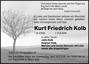 Traueranzeige von Kurt Friedrich Kolb von Trauerportal Rhein Main Presse