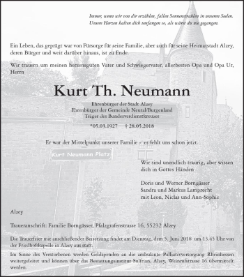 Traueranzeige von Kurt Th. Neumann von Trauerportal Rhein Main Presse