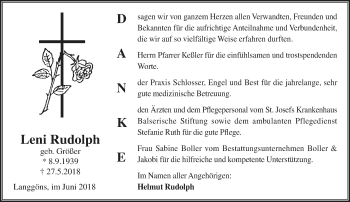 Traueranzeige von Leni Rudolph von  Gießener Anzeiger