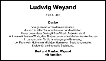 Traueranzeige von Ludwig Weyand von Trauerportal Rhein Main Presse