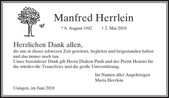 Traueranzeige von Manfred Herrlein von  Usinger Anzeiger