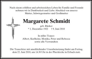 Traueranzeige von Margarete Schmidt von  Camberger Anzeiger