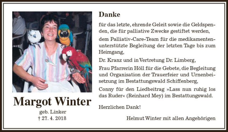  Traueranzeige für Margot Winter vom 23.06.2018 aus  Gießener Anzeiger