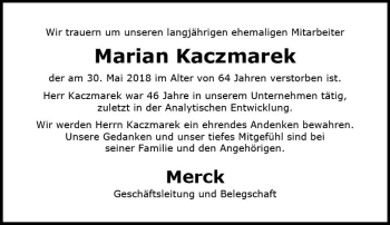 Traueranzeige von Marian Kaczmarek von Trauerportal Rhein Main Presse