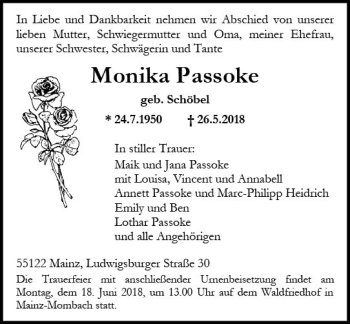 Traueranzeige von Monika Passoke von Trauerportal Rhein Main Presse