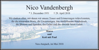 Traueranzeige von Nico Vandenbergh von  Usinger Anzeiger