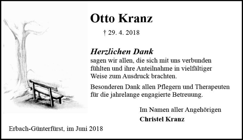  Traueranzeige für Otto Kranz vom 09.06.2018 aus Trauerportal Rhein Main Presse