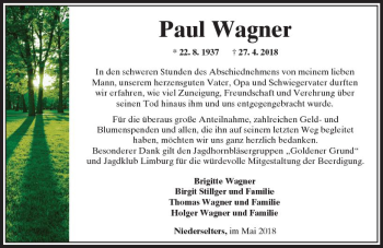 Traueranzeige von Paul Wagner von  Camberger Anzeiger