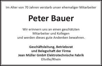 Traueranzeige von Peter Bauer von Trauerportal Rhein Main Presse