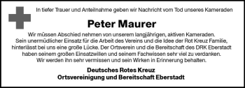 Traueranzeige von Peter Maurer von Trauerportal Rhein Main Presse