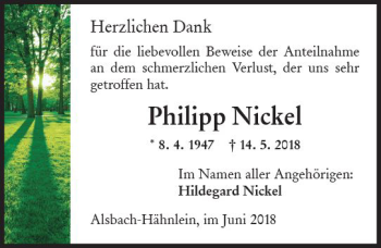 Traueranzeige von Philipp Nickel von Trauerportal Rhein Main Presse