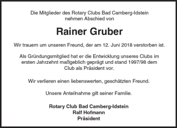 Traueranzeige von Rainer Gruber von  Camberger Anzeiger