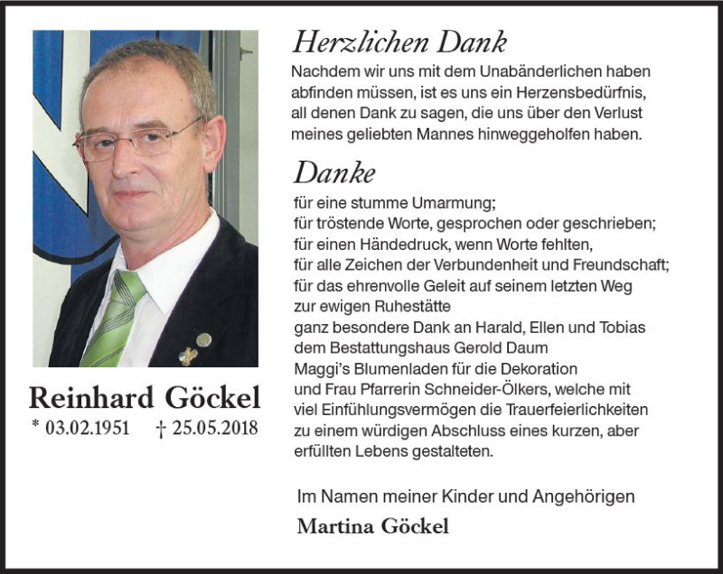 Traueranzeige für Reinhard Göckel vom 30.06.2018 aus Trauerportal Rhein Main Presse