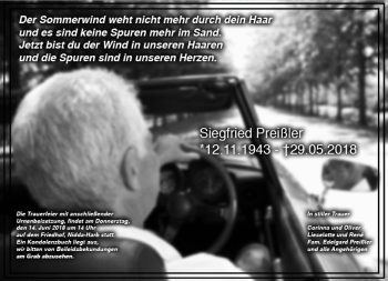 Traueranzeige von Siegfried Preißler von  Kreisanzeiger
