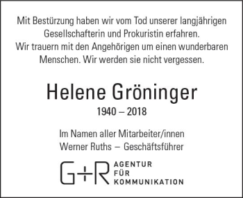 Traueranzeige von Sophie Helene Gröninger von Trauerportal Rhein Main Presse