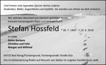 Traueranzeige von Stefan Hossfeld von Trauerportal Rhein Main Presse