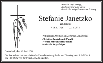 Traueranzeige von Stefanie Janetzko von VRM Trauer