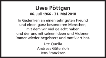 Traueranzeige von Uwe Pöttgen von  Usinger Anzeiger