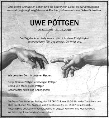 Traueranzeige von Uwe Pöttgen von  Usinger Anzeiger