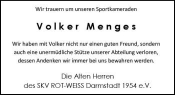 Traueranzeige von Volker Menges von Trauerportal Rhein Main Presse