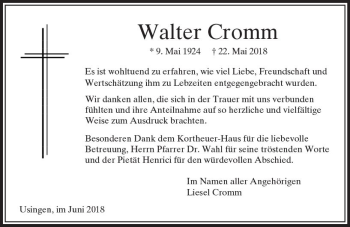 Traueranzeige von Walter Cromm von  Usinger Anzeiger