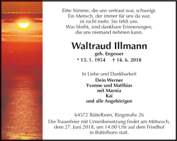 Traueranzeige von Waltraud Illmann von Trauerportal Rhein Main Presse