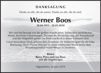 Traueranzeige von Werner Boos von Trauerportal Rhein Main Presse
