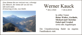 Traueranzeige von Werner Kau von Trauerportal Rhein Main Presse