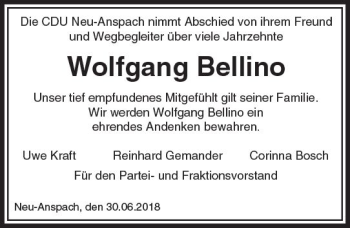 Traueranzeige von Wolfgang Bellino von  Usinger Anzeiger