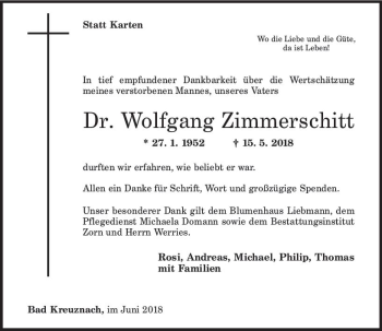 Traueranzeige von Wolfgang Zimmerschitt von Trauerportal Rhein Main Presse