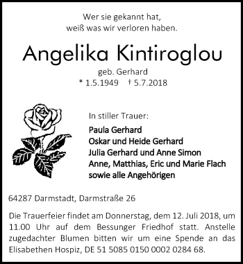 Traueranzeige von Angelika Kintirgoglou von VRM Tageszeitungen