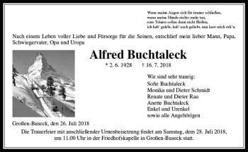 Traueranzeige von Alfred Buchtaleck von  Gießener Anzeiger