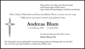 Traueranzeige von Andreas Blum von vrm-trauer