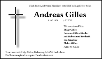 Traueranzeige von Andreas Gilles von vrm-trauer
