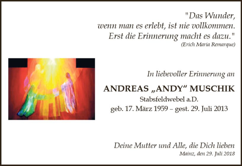  Traueranzeige für Andreas Muschik vom 28.07.2018 aus vrm-trauer