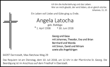 Traueranzeige von Angela Latocha von vrm-trauer