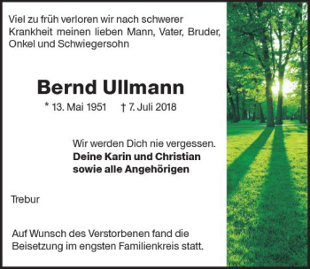 Traueranzeige von Bernd Ullmann von vrm-trauer