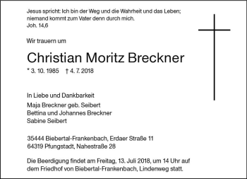 Traueranzeige von Christian Moritz Breckner von vrm-trauer