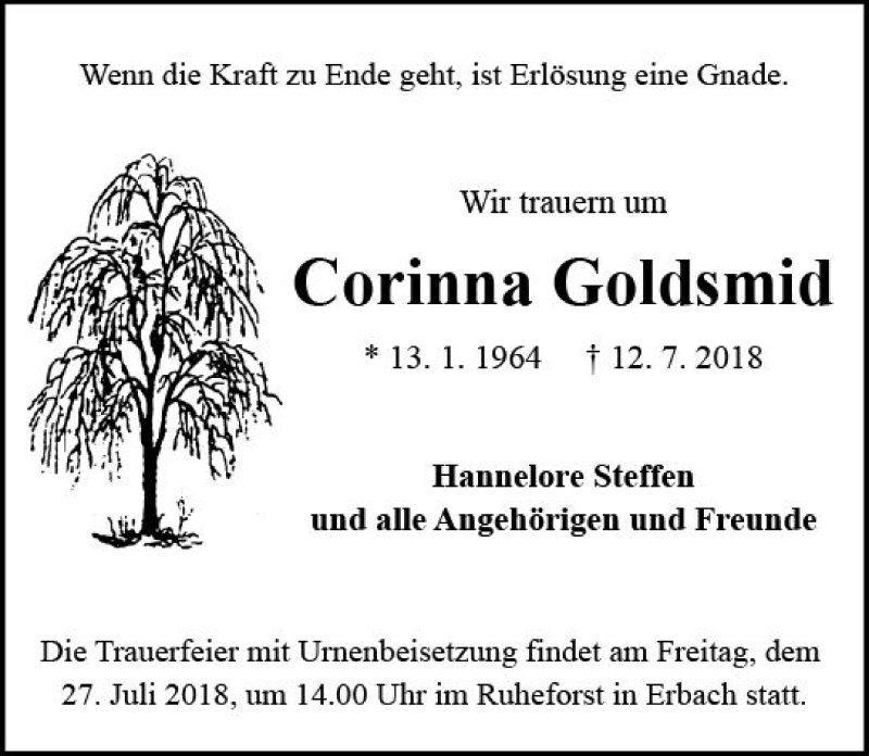  Traueranzeige für Corinna Goldsmid vom 21.07.2018 aus vrm-trauer