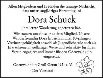 Traueranzeige von Dora Schuck von vrm-trauer