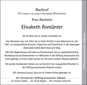 Traueranzeige von Elisabeth Romünter von vrm-trauer