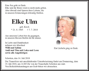Traueranzeige von Elke Ulm von  Kreisanzeiger