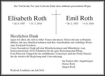 Traueranzeige von Emil Roth von  Usinger Anzeiger