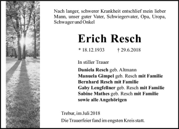 Traueranzeige von Erich Resch von vrm-trauer