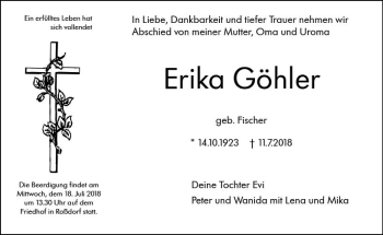 Traueranzeige von Erika Göhler von vrm-trauer