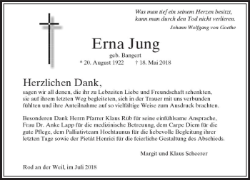 Traueranzeige von Erna Jung von  Usinger Anzeiger