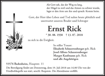 Traueranzeige von Ernst Rick von vrm-trauer